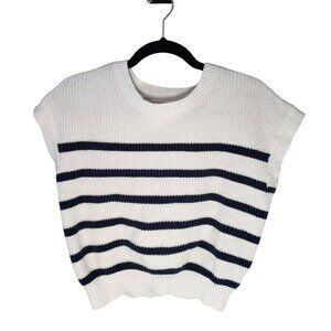 Moon & Madison Womens Striped Knit Sweater Vest White Black Sleeveless Medium